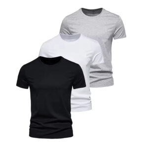 3x T-shirt basique homme - Noir, Blanc, Grey - XL