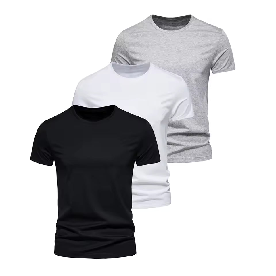 3x T-shirt basique homme - Noir, Blanc, Grey - XL
